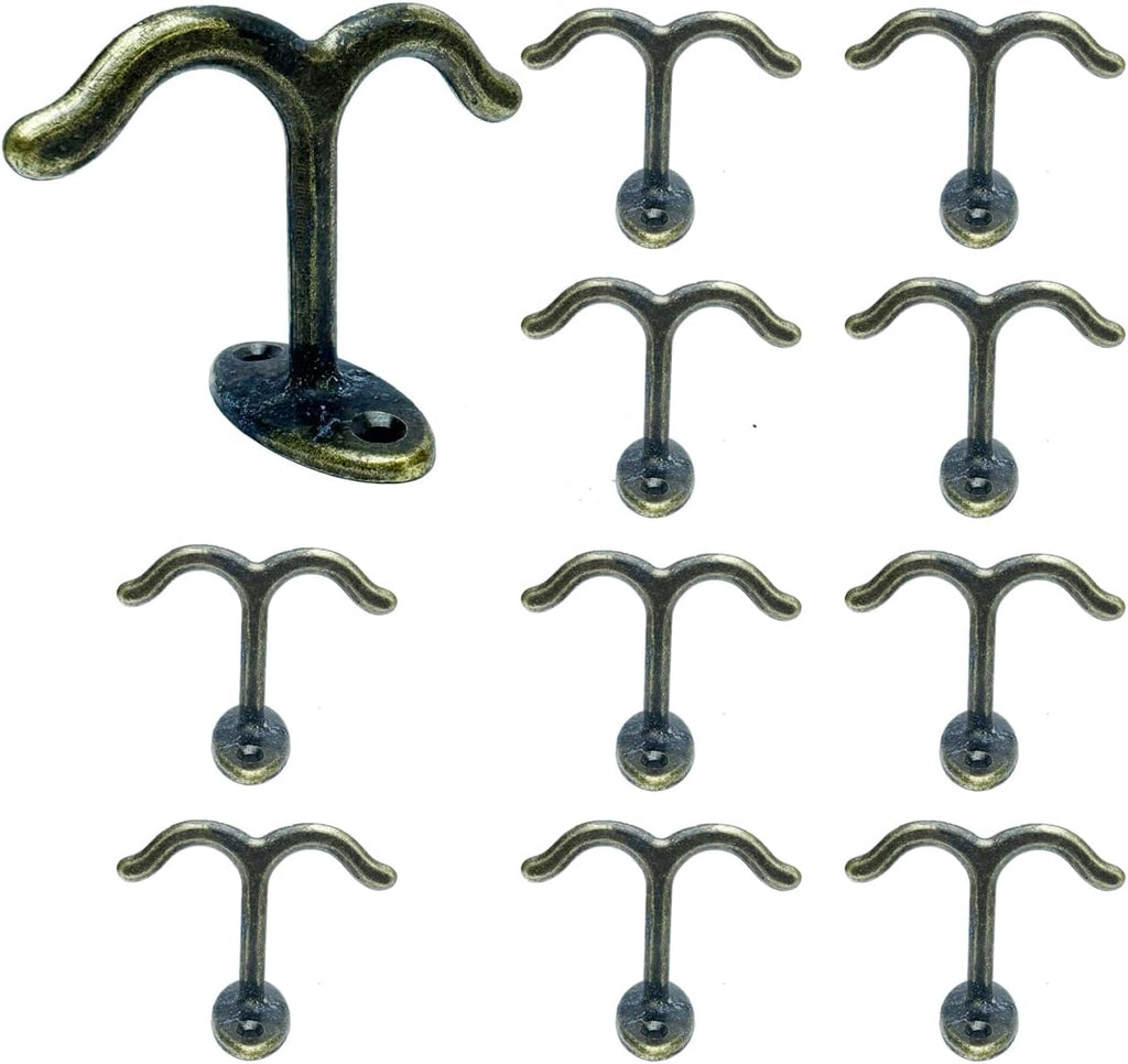 10 Pcs Zinc Alloy Ceiling Double Hook Cabinet Wardrobe Coat Towel Hat Hook Hooks Under Cabinet Shelf (Antique Bronze)