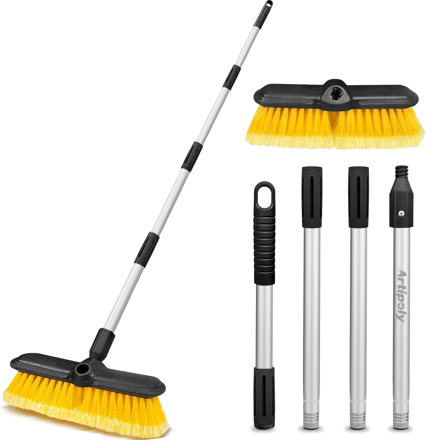 65" Car Wash Brush with Extension Pole, Car Wash 10” Dip Soft Brush, No Scratch Car Cleaning Brush Supplies for RV Boat Truck SUV, House Siding, Snow, Floors