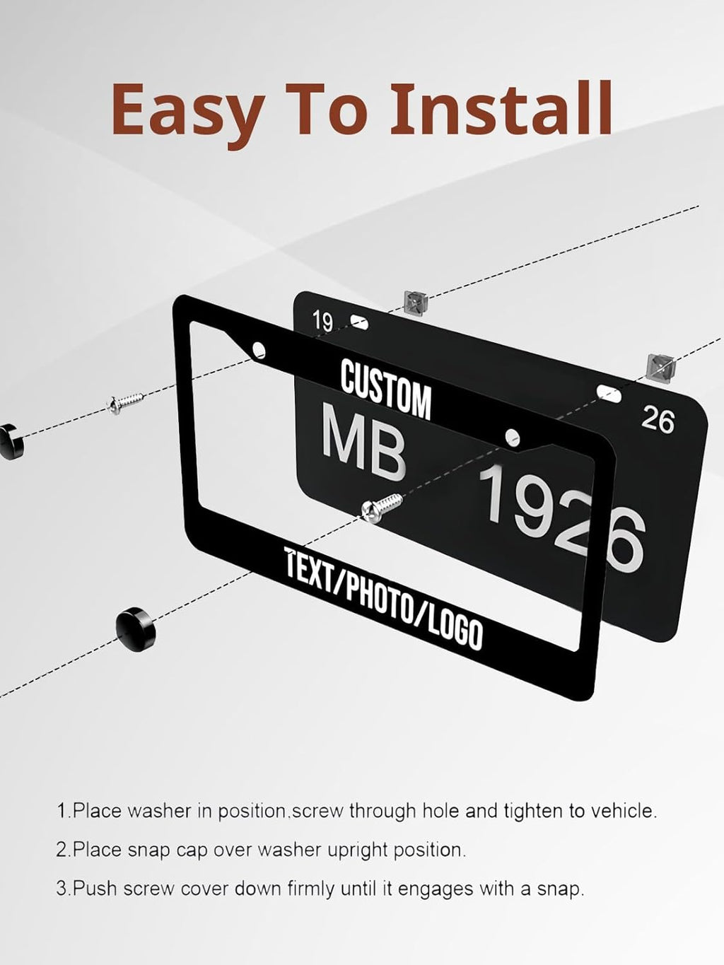 Custom License Plate Frame – Personalized License Plate Holder with Photo & Text – Rust-Proof Aluminum Car Tag Cover for Front/Rear, Car Accessory for Men & Women, Includes Screws, 12"x6" (2 Holes)