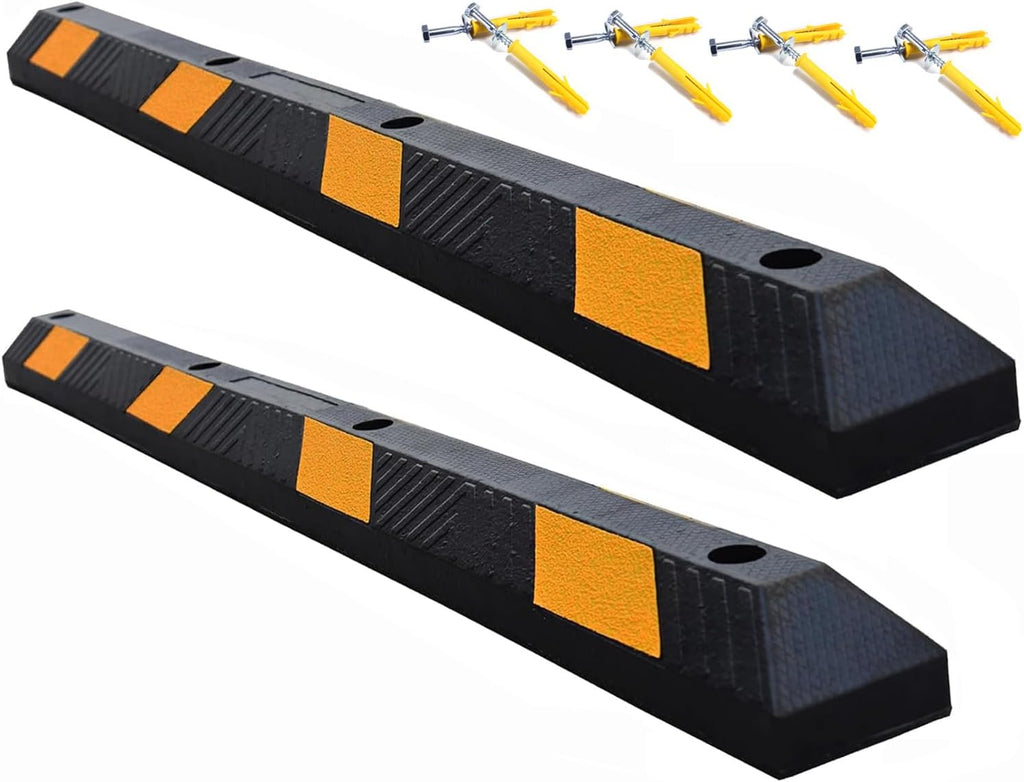 BESEA 2pcs Curb Parking Stoppers for Garage Bumpers Parking car 72" Length 4" High Heavy Duty Rubber Wheel Stopper for Vehicles Truck Driveway Help Your Cars Parking Stop Perfectily(2pack)