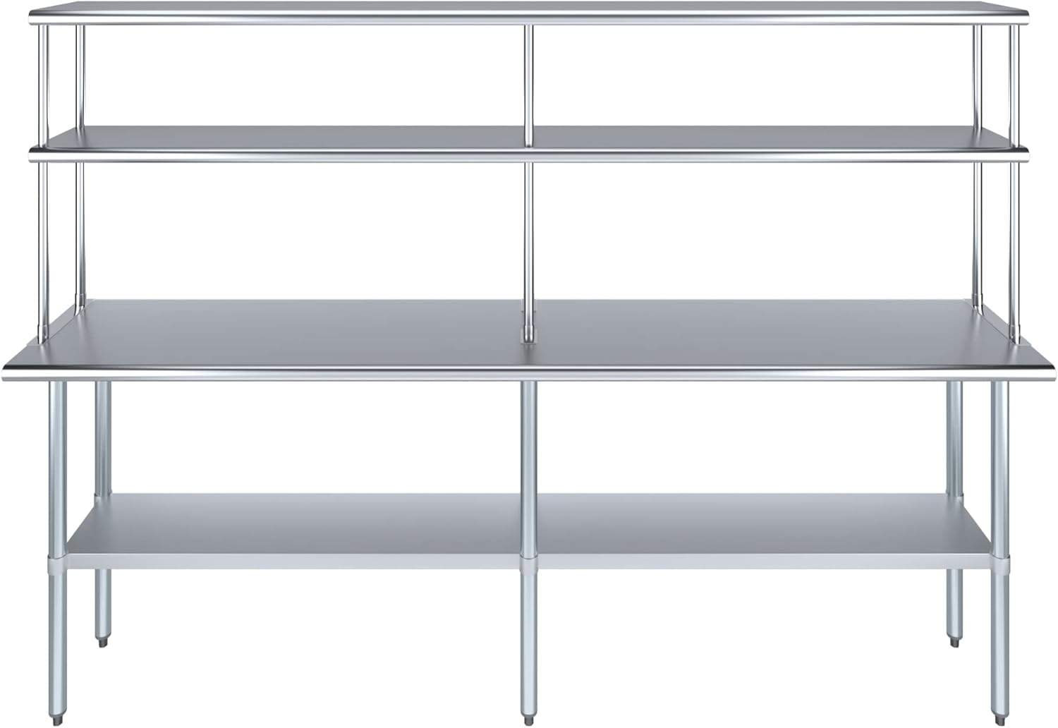 Amgood Stainless Steel Work Table Double Tier Overshelf | Metal Kitchen Prep Table & Shelving Combo (18" x 96" Work Table + 12" Overshelf)
