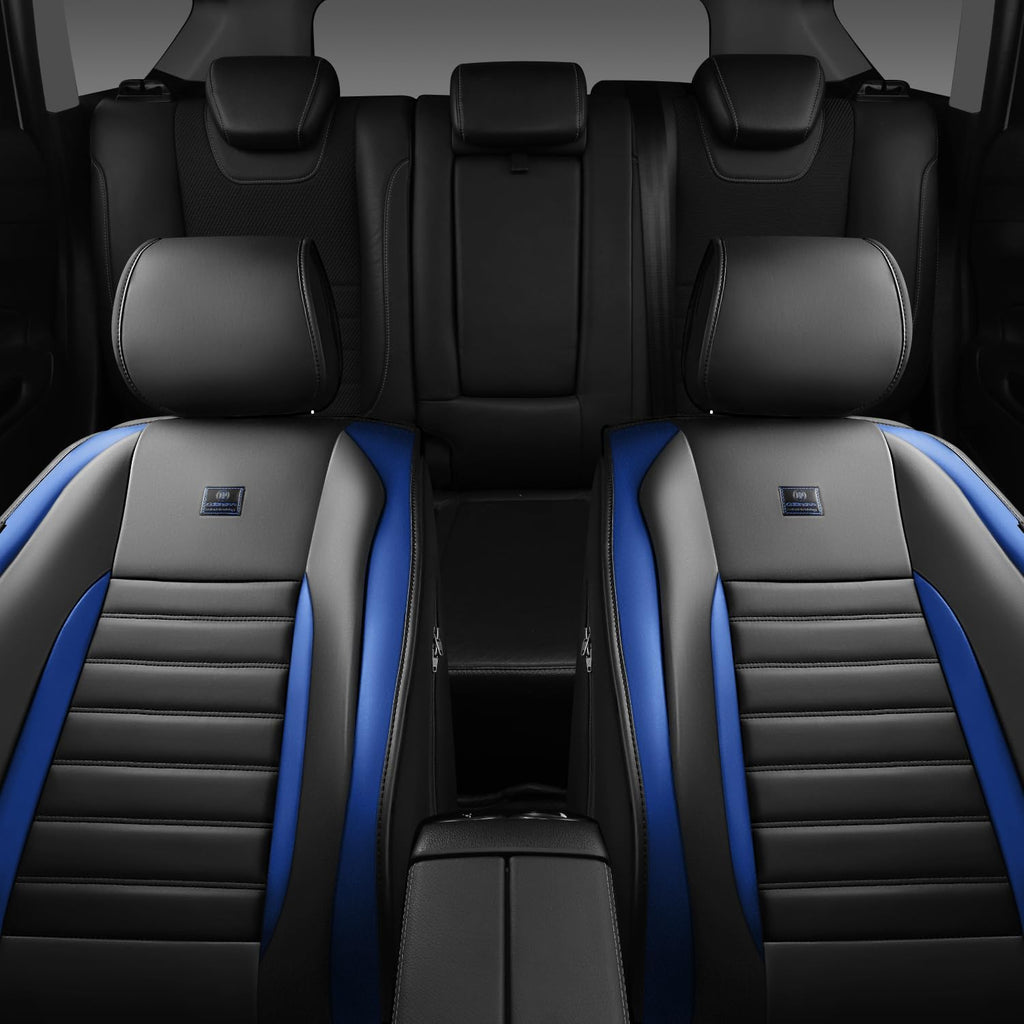 CAR PASS Nappa Leather Car Seat Covers Front Seats, Luxury Seat Protector for Cars, Waterproof Anti-Slip Seat Cushion Armrest Compatible Airbag Universal for Sedan SUV Pick-up Truck Auto, Black Blue