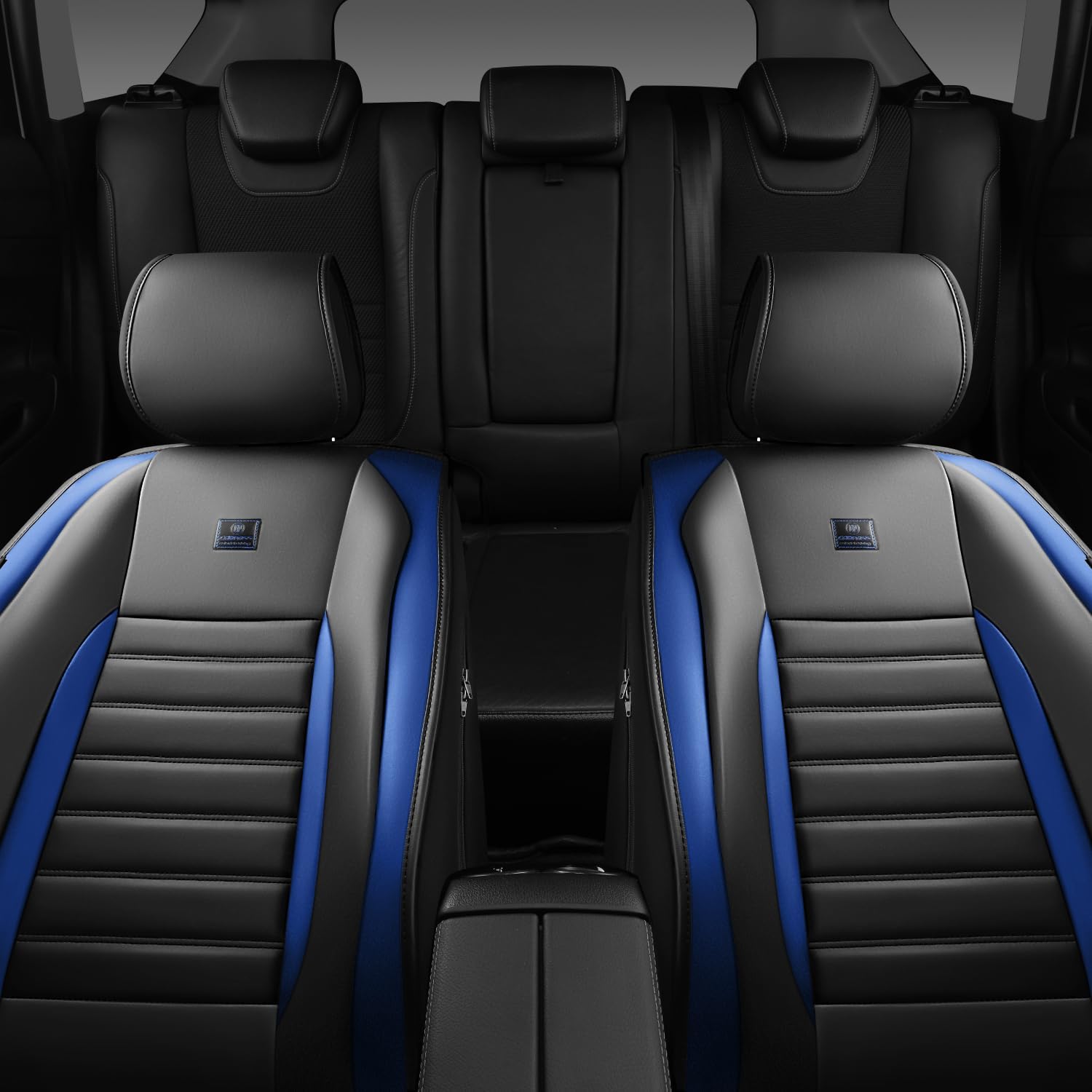 CAR PASS Nappa Leather Car Seat Covers Front Seats, Luxury Seat Protector for Cars, Waterproof Anti-Slip Seat Cushion Armrest Compatible Airbag Universal for Sedan SUV Pick-up Truck Auto, Black Blue