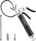 Grease Gun Kit, 8000 PSI Heavy Duty Grease Gun with Grease Coupler, 14oz Pistol Grip Grease Gun with 12 Inch Spring Flex Hose, Sharp Nozzle, Extension Rigid Pipe, Black