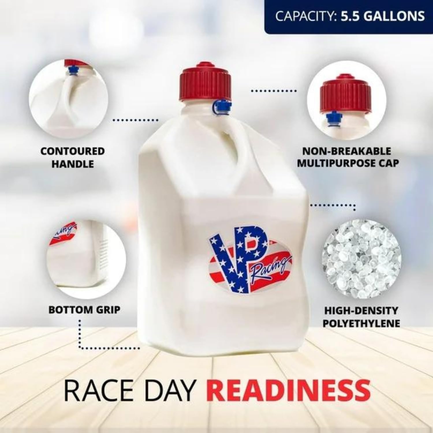 VP Racing Utility Container 5.5 Gallon - 4 Pack With 4 Deluxe Hoses and a Get Bent Hose Bender (Patriot, 4 Pack)