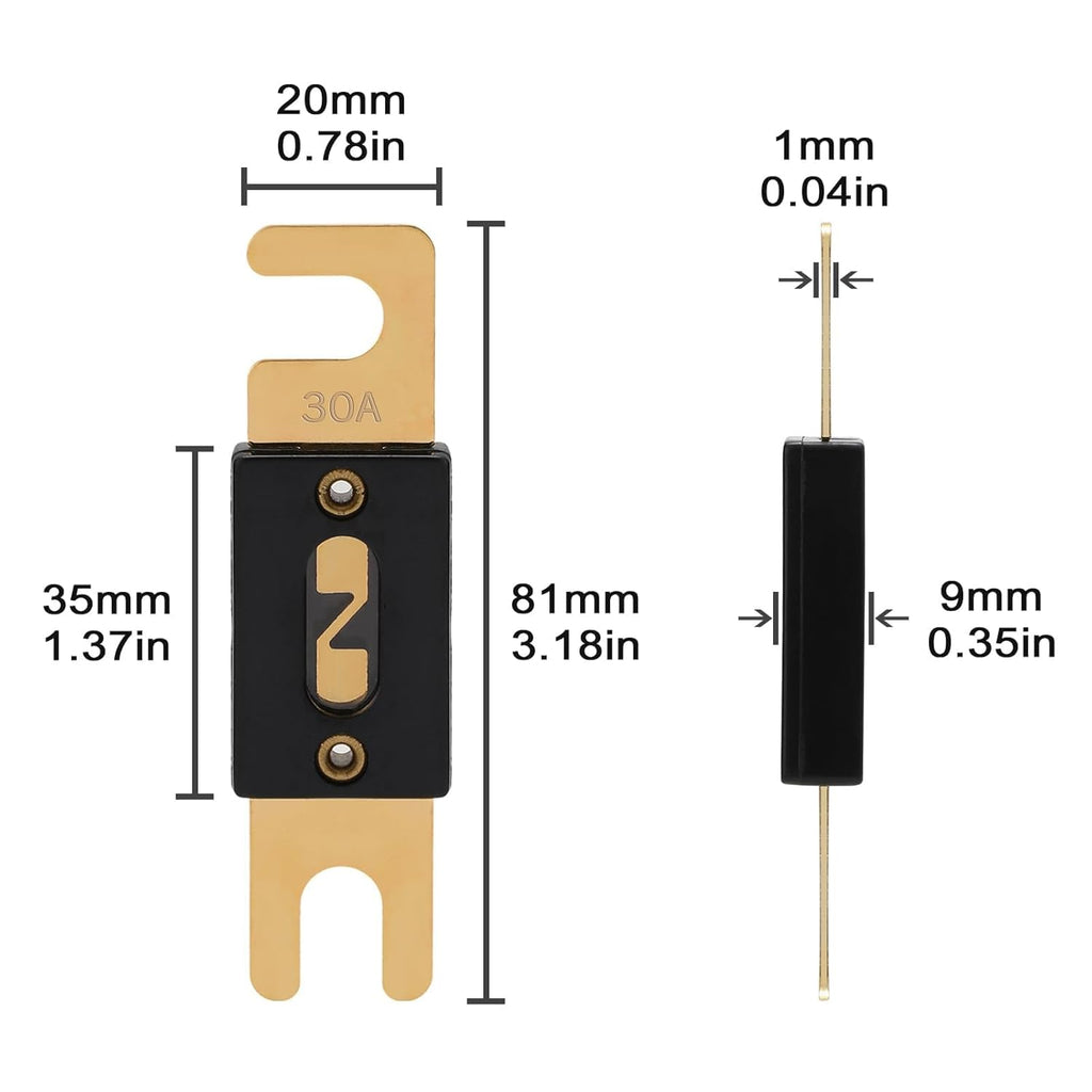 30A ANL Fuse 30 Amp Inline Blade Fuses 32V for Car Audio Inverter Automotive Stereo (Pack of 3 pcs)