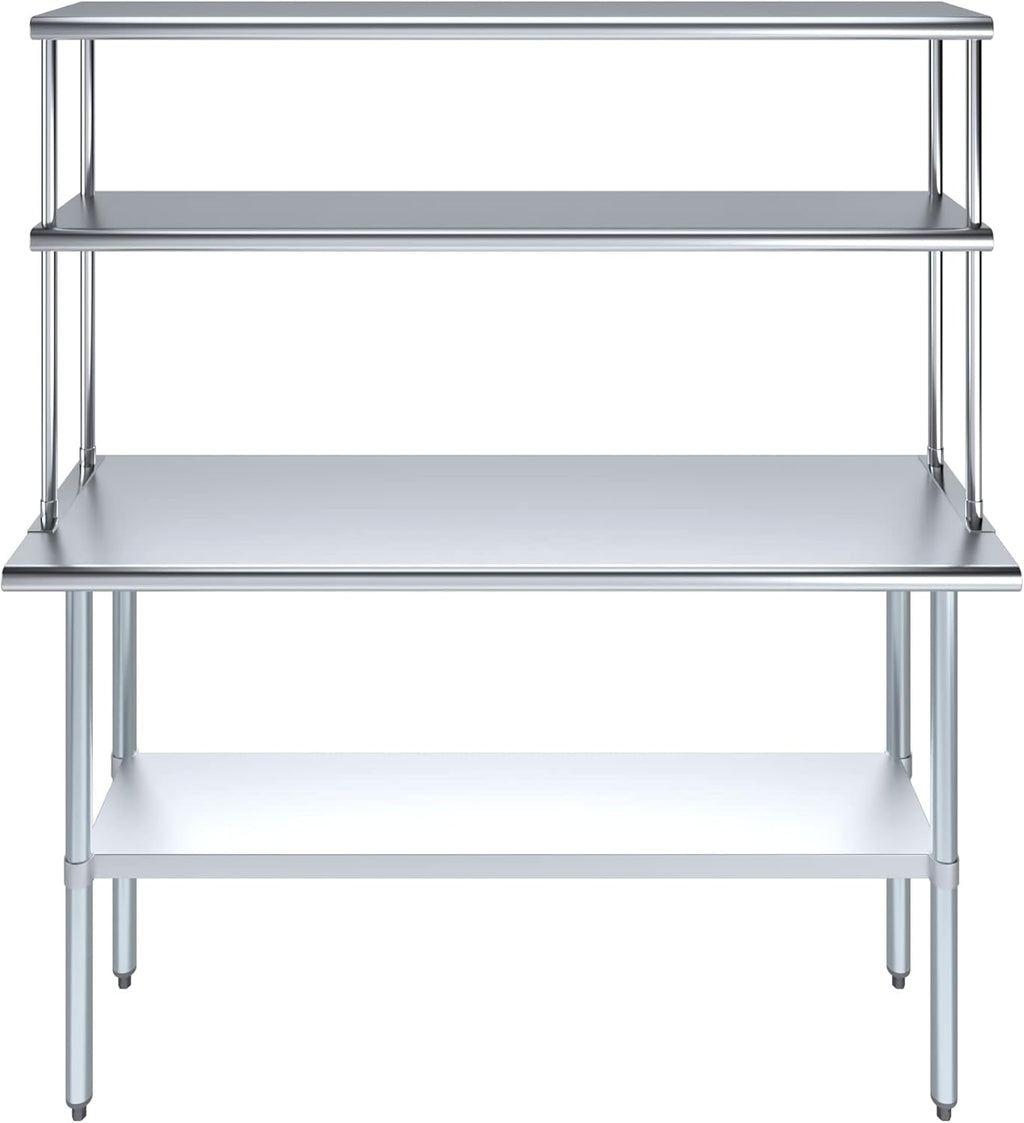 Amgood Stainless Steel Work Table Double Tier Overshelf | Metal Kitchen Prep Table & Shelving Combo (18" x 60" Work Table + 12" Overshelf)