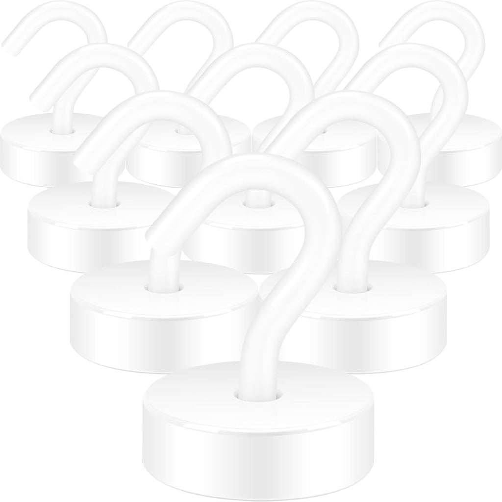 Neosmuk Magnetic Hooks, Cruise Ship Essentials, 40lb+ Heavy Duty Magnetic Hooks for Cruise Cabins, Refrigerator, Grill, Hanging, and Travel | Extra Strong Must-Haves Magnet Hook,White,Pack of 10