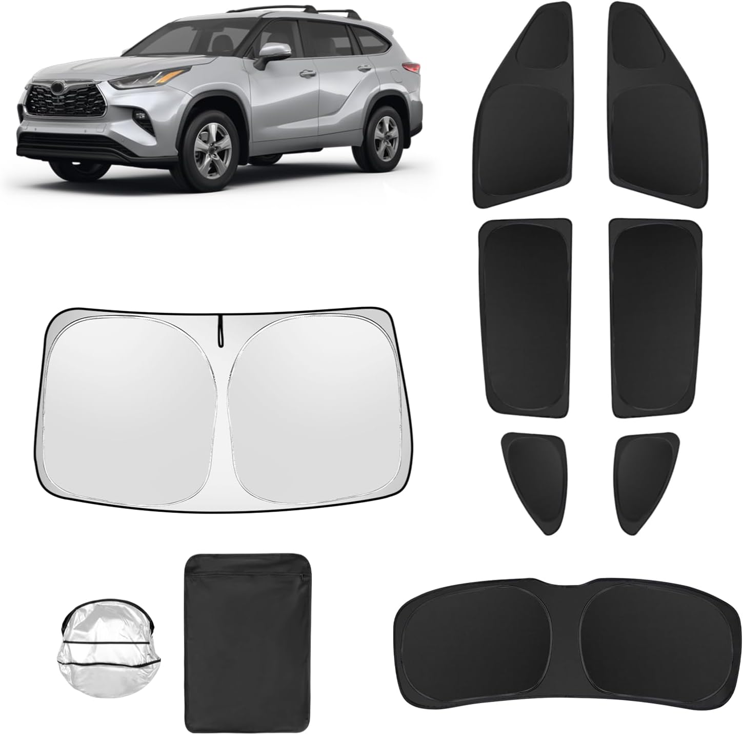 8pcs Car Window Shades for Toyota Highlander 2020-2025 Accessories,Windshield Side Rear Full Sunshade,Sun Visor UV Blocking, Privacy Protection and Blackout for Camping Outdoor