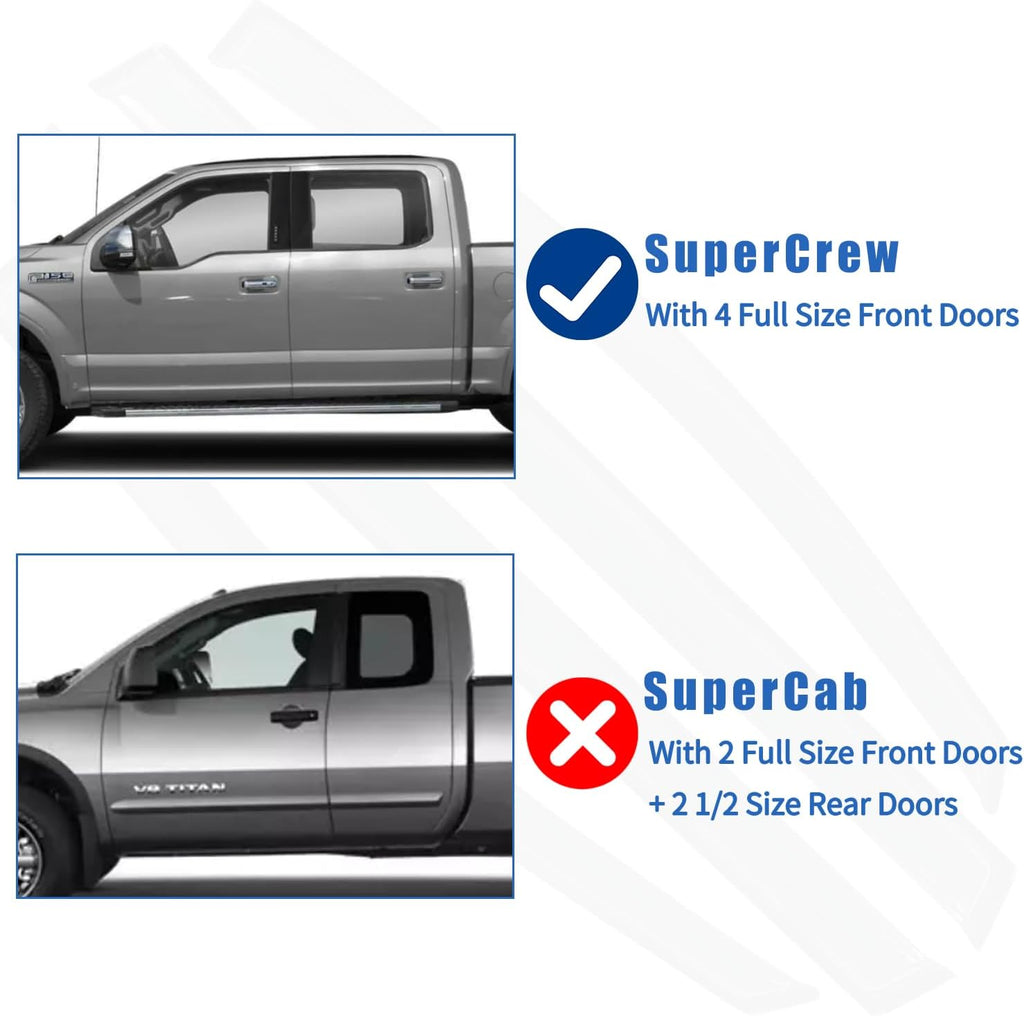 Outside Mount Window Visors Rain Guards Fit for 2015-2024 Ford F150 SuperCrew, Fit for 2017-2024 F150 Raptor F250 F350 F450 F550 Super Duty Crew Cab, Side Wind Deflectors Vent Shade