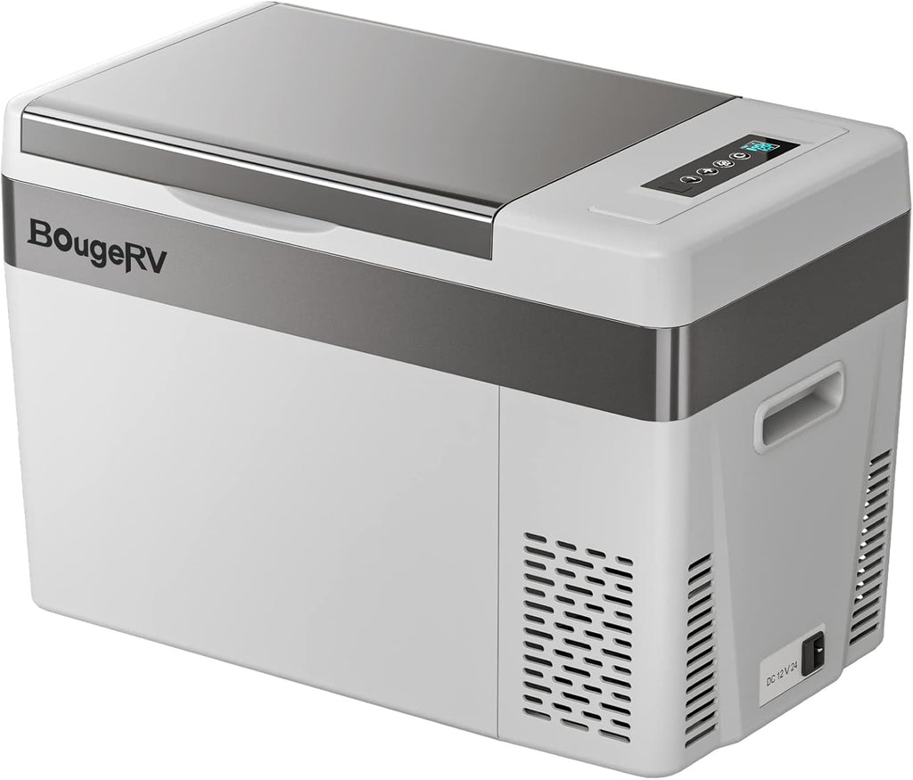 BougeRV 12 Volt Refrigerator With Cover 12V Car Fridge 30 Quart Portable Freezer Compressor Cooler Compressor Freezer, 12/24V DC 110~240V AC, -8℉~50℉ for Truck RV SUV