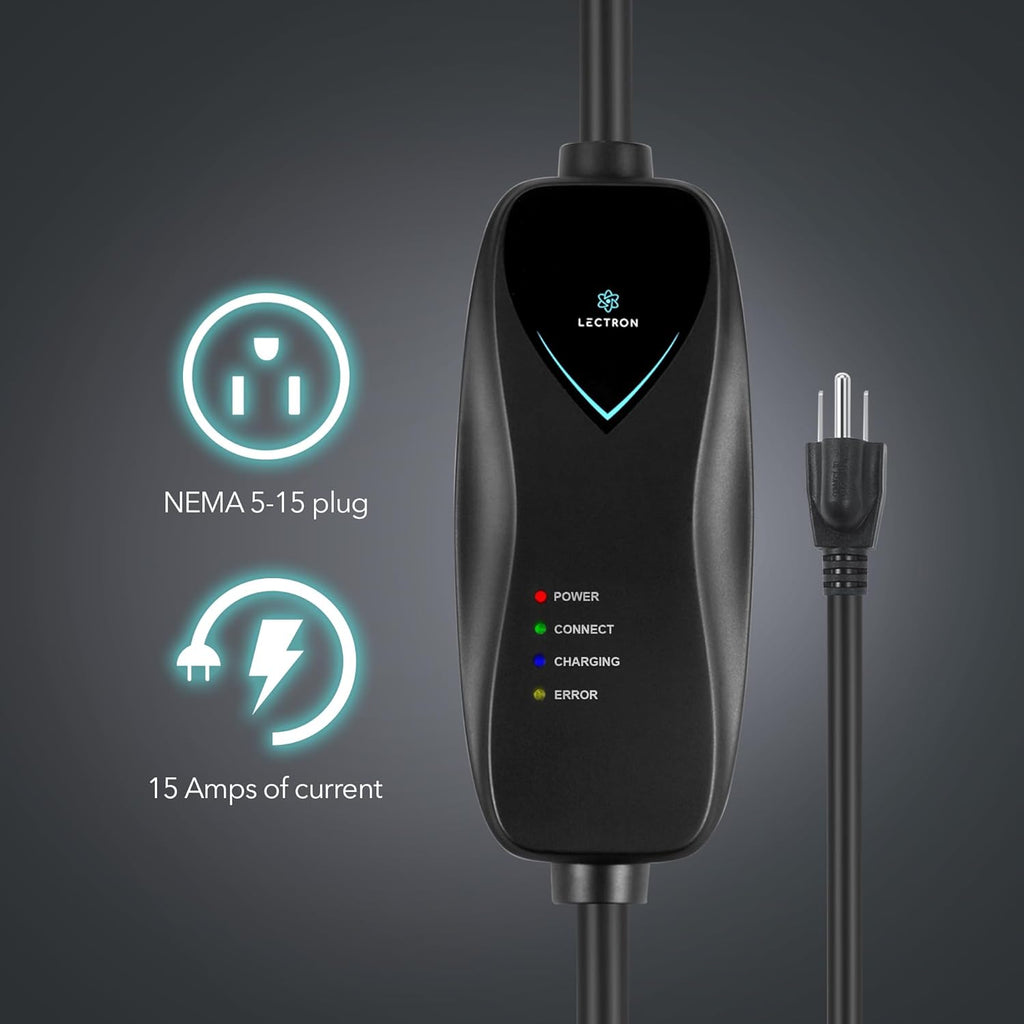 Lectron Level 1 EV Charger - ETL Certified, 110V, 15 Amp, 16 ft Extension Cord & J1772 Cable - Portable Electric Car Charger for J1772 EVs with NEMA 5-15 Plug