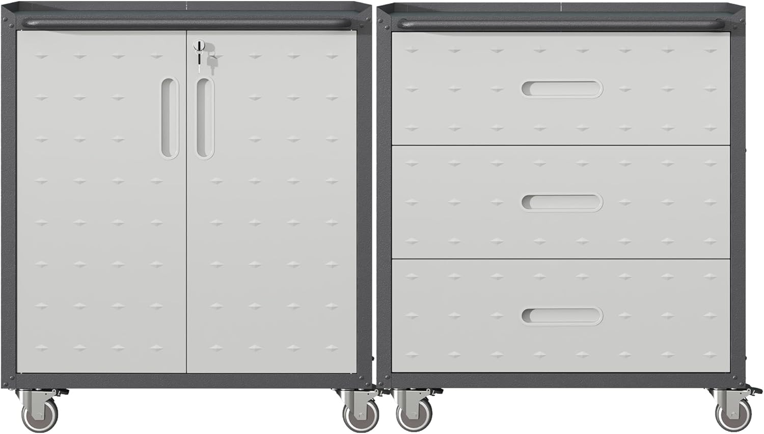 Metal Tool Cabinet,Garage Storage Cabinet System,Wall Cabinet & Locking Rolling Tool Cabinet with Doors and Adjustable Shelves,Steel Tool Cabinets for Home,Office (2 Pcs-StyleC, Black & Grey)