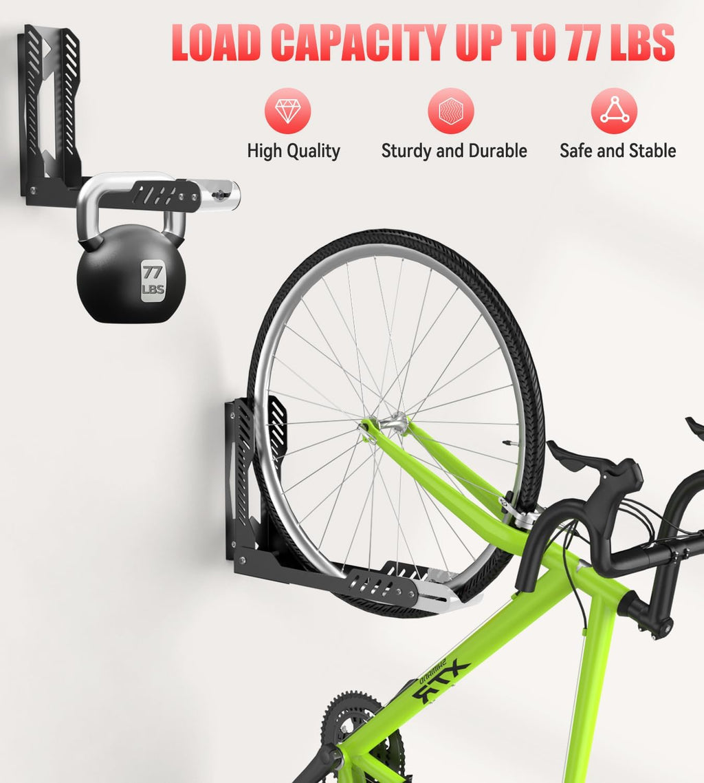 Bike Wall Mount 2 Pack Swivel Bike Rack for Garage, No Heavy Lifting Required Wall Bike Hangers Can Holds up to 77 lbs, Black