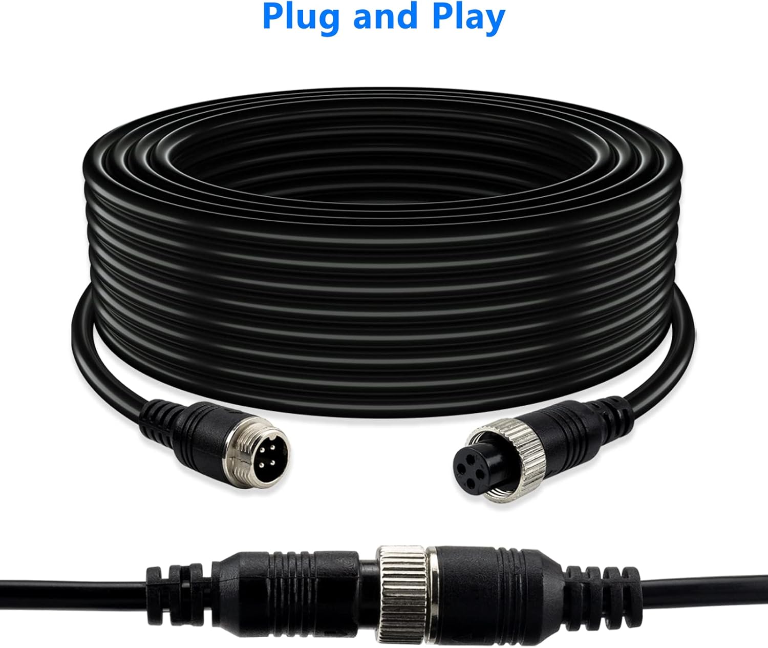 Car Video 4-Pin Aviation Extension Cable for CCTV Rearview Camera Truck Trailer Camper Bus Vehicle Backup Monitor System-65.6Ft/20M