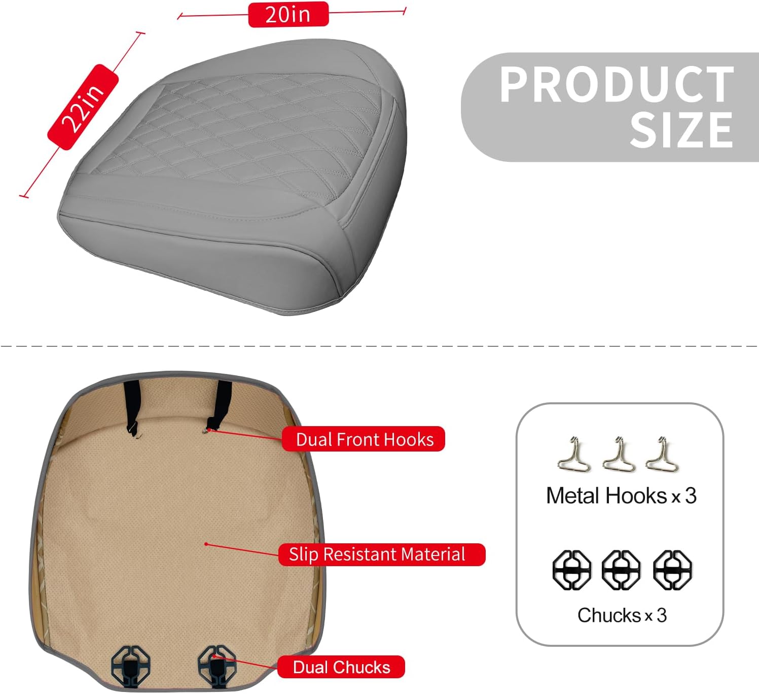1 Pack Leather Front Car Seat Cover Bottom Car Seat, Anti-Slip and Full Wrap Driver Car Seat Protectors, Luxury Waterproof Bottom Auto Seat Cushion Pad Mat for Most Vehicles(Gray)
