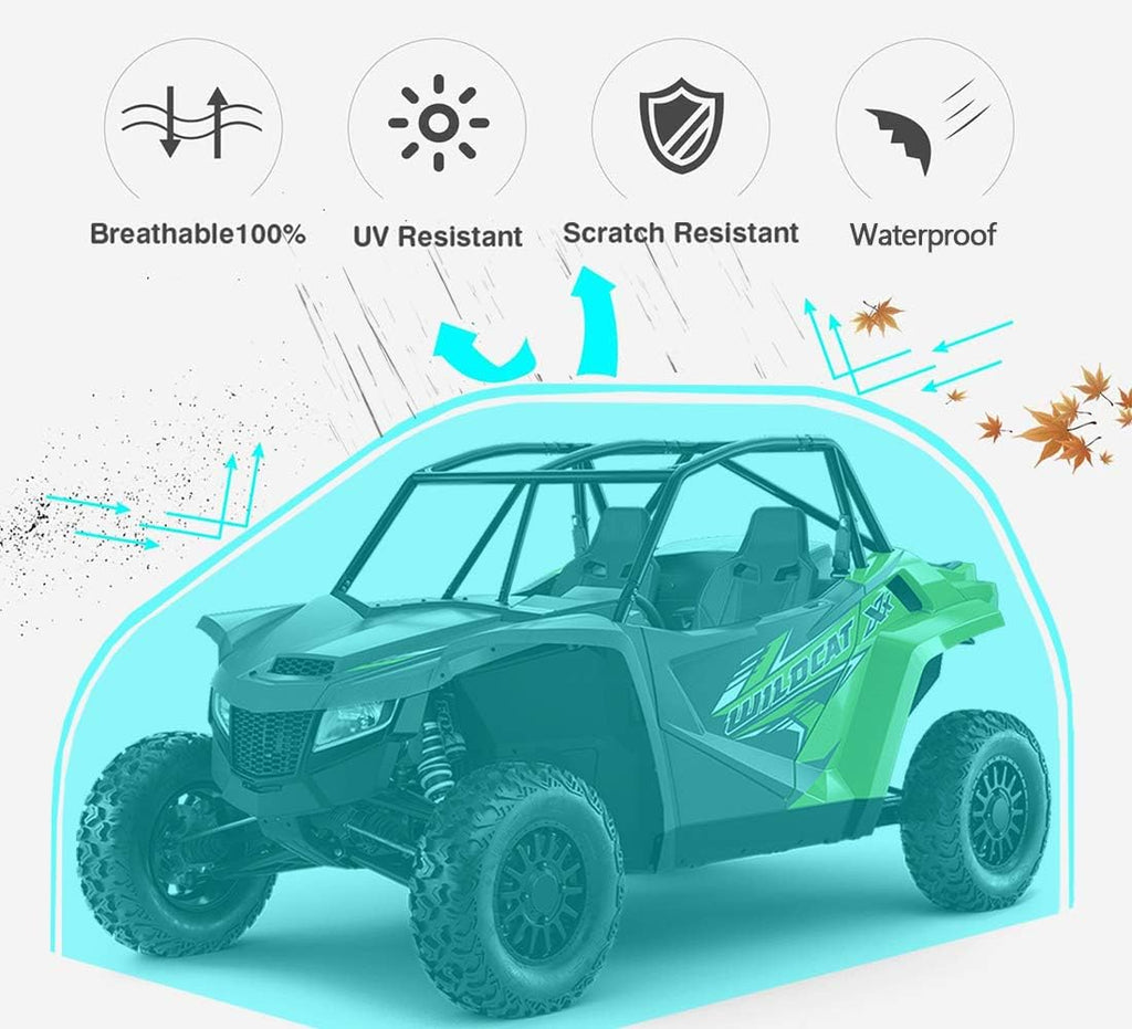 UTV Cover for 2 Seater Black Deluxe Waterproof Oxford Material 114’’x60’’x75’’ Utility Side by Sides Cover (Smaller 2-3 Passenger, Black & Silver)