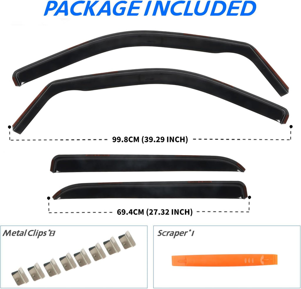 4 PCS in-Channel Rain Guards Fit for 2009-2018 Dodge Ram 1500 Crew Cab, 2019-2023 Ram 1500 Classic Body, 2010-2024 Ram 2500 & 3500 Mega/Crew Cabs Window Vent Visors, Window Deflectors