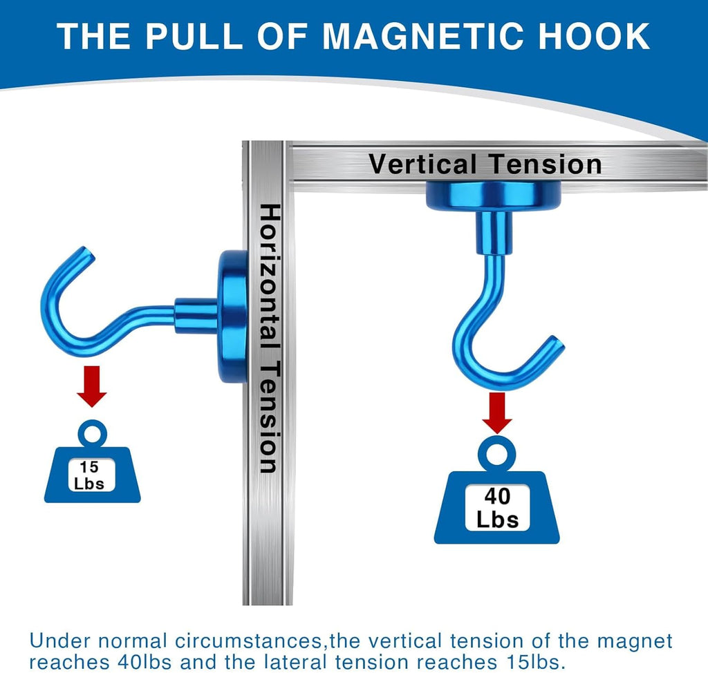 LOVIMAG Magnetic Hooks for Cruise Cabins, 40lbs Blue Magnetic Hooks for Classroom, Strong Magnets with Hook for Hanging, Neodymium Magnet Hook for Fridge, Ceiling, Locker, Camper, Travel-25 Pcs