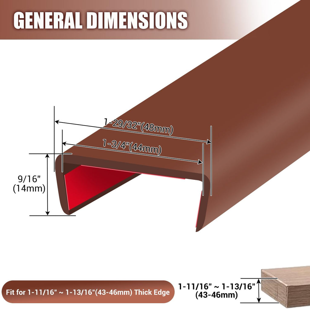 Rubber Edge Trim, Flexible Self-Adhesive U Shaped Peel and Stick Edge Banding, 1-3/4"(44.5mm) U Channel Protector, Edge Guards for Woods, Furniture, 20Ft, Brown Color