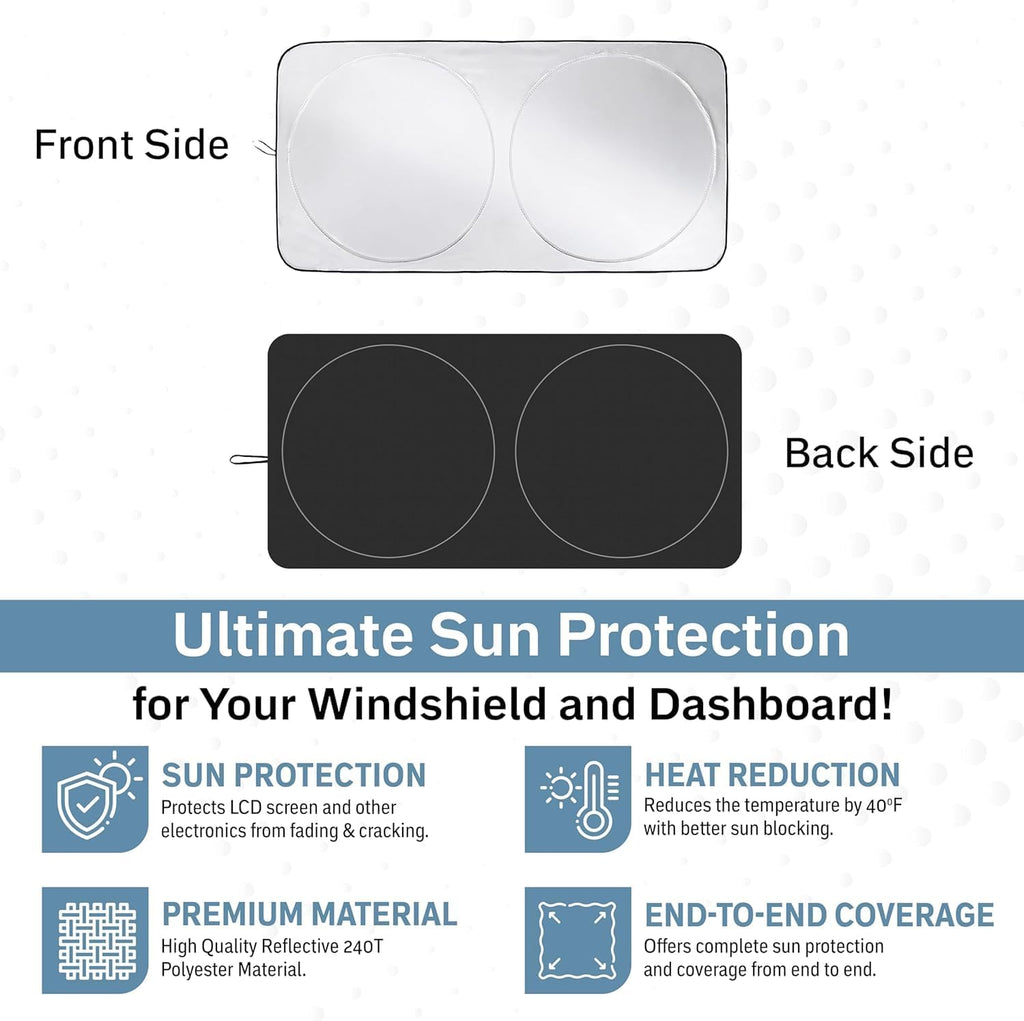Foldable Windshield Sun Shade for Car – 240T Reflective UV and Heat Shield with Storage Bag | Keeps Interior Cool | Universal Fit for Sedans, SUVs, and Trucks – Medium (64" x 32")