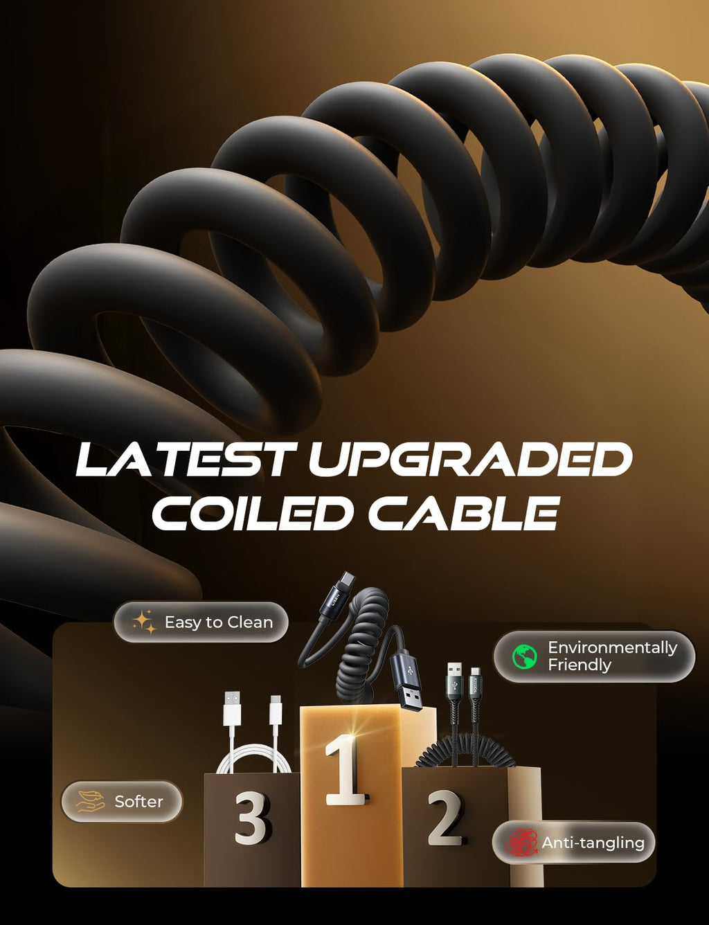 LISEN Coiled USB C Cable, 2 Pack for Android Auto & CarPlay Cable, 4FT Short USB A to USB C Cable Compatible with iPhone 16/15, Samsung Galaxy S25/S24/S23 A15/A14, Google Pixel 9/8, Moto, TCL-Black