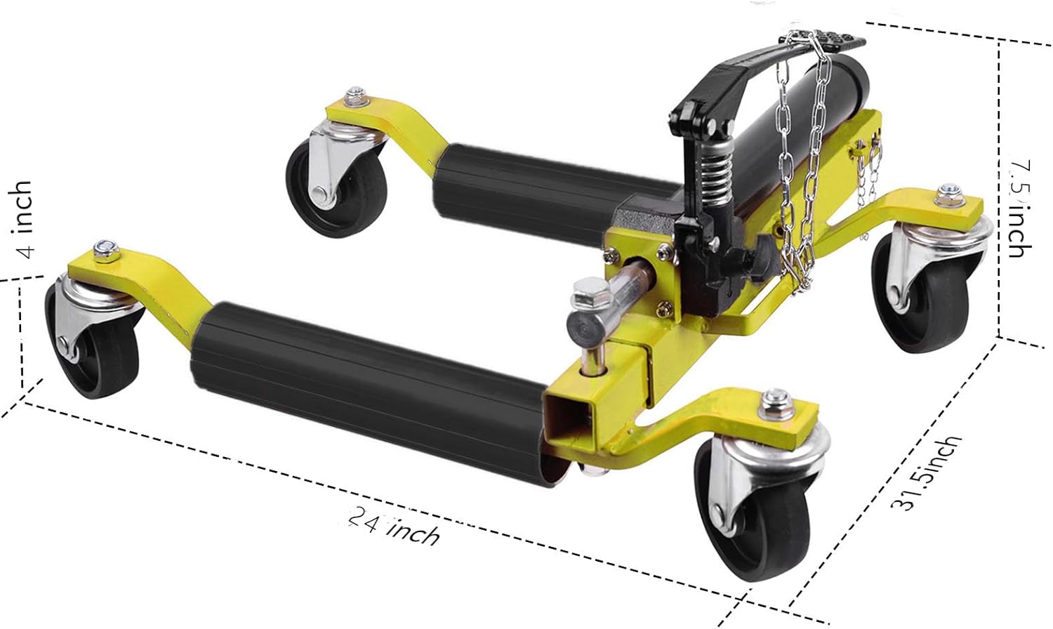 4 Pcs Car Wheel Dolly with Hydraulic Tire Jack, 1500LBS Capacity Trailer Dolly for Vehicle Positioning for Truck RV Trailer, Yellow