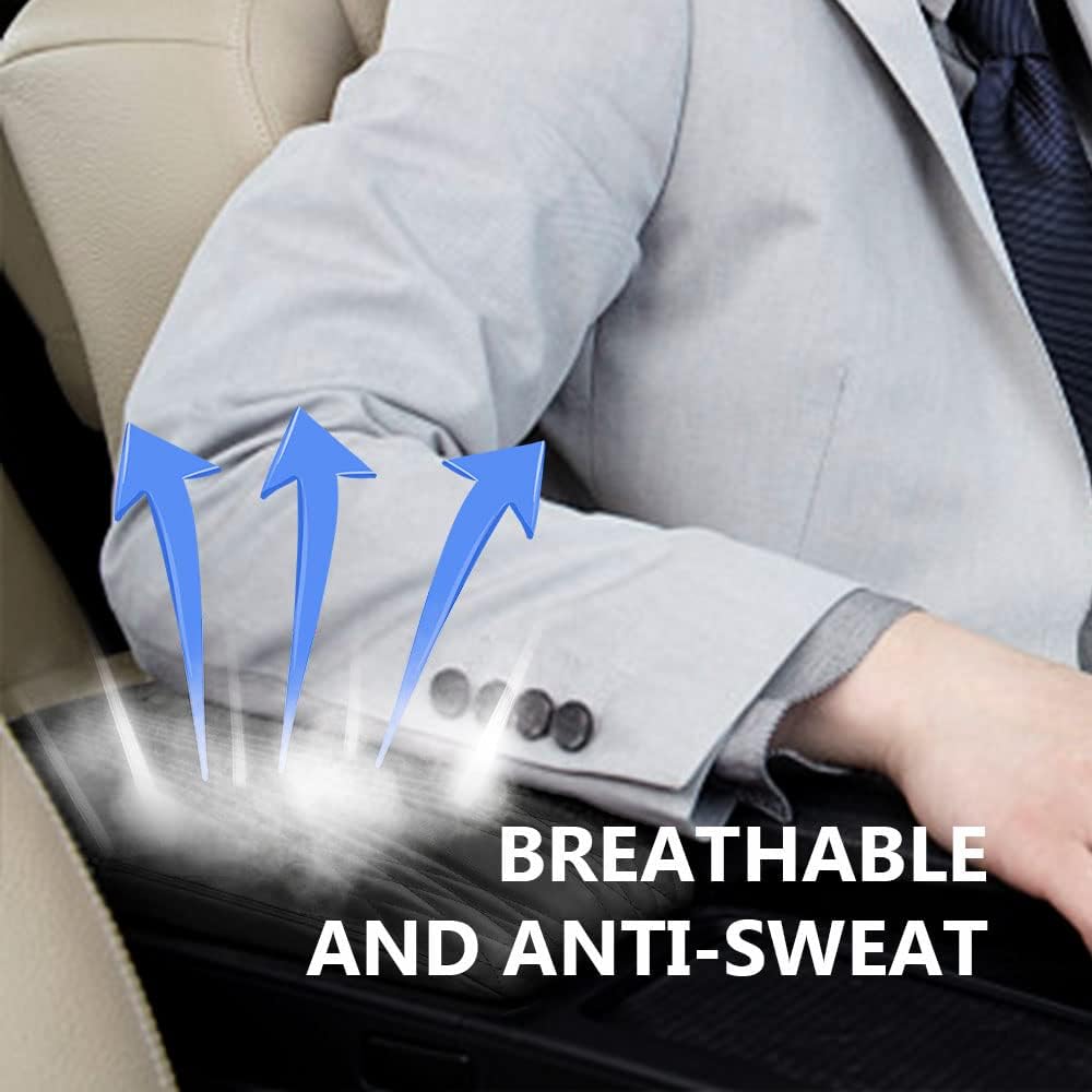 2025 Upgrade Universal Style Memory Cotton Car Armrest Box Pad,New Leather Car Armrest Box Pad Car Center Console Cover Pad,Vehicle Seat Box Cushion Protector for SUV Truck (Black, Wave Pattern)