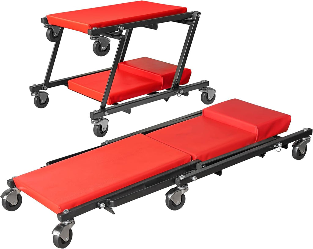 Torin 36" Rolling Foldable Car Creeper Automotive Creeper, 2-in-1 Garage Shop Creeper for Auto Repair, 300 Lbs Capacity, Red,TAM6505RB