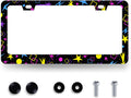 Psychedelic Stars License Plate Frame Colorful Galaxy License Plate Holder Stainless Steel Front and Rear Car Tags Auto Parts Funny License Plate Decoration with Screws for Men Women 12.2"x 6.2"