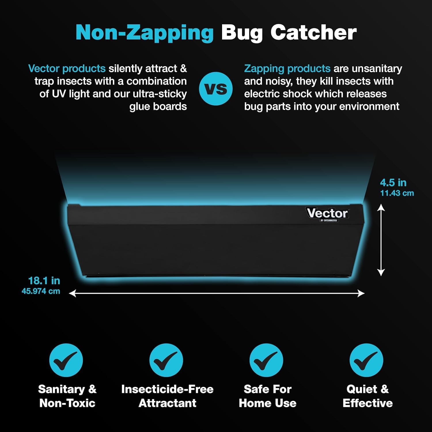 Catchmaster Vector Optima Light Trap, UV Light Fly Traps for Home, Gnat Traps for House Indoor, Shatterproof Bulbs, UV Lamp Insect Killer, Bug Catcher for Kitchen, Garage & Warehouse - Black