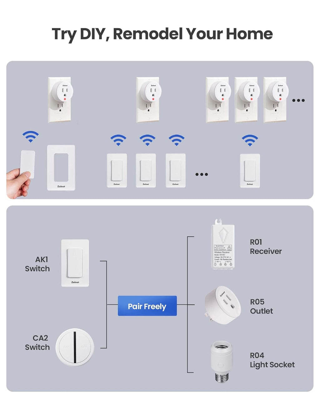 Remote Control Outlet Plug Switch, Buckle Design & Removable Wireless Light Switch, No Wiring Needed, 300 ft, 15A/1500W, Programmable, for Household Appliances