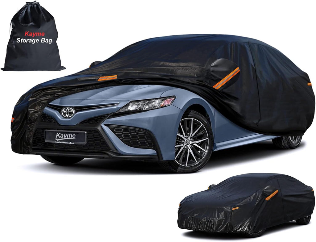 Kayme 7 Layers Heavy Duty Car Cover Waterproof All Weather, Full Exterior Cover Outdoor Snow Sun Uv Protection with Zipper for Automobiles, Universal Fit for Sedan (186 to 193 Inch)