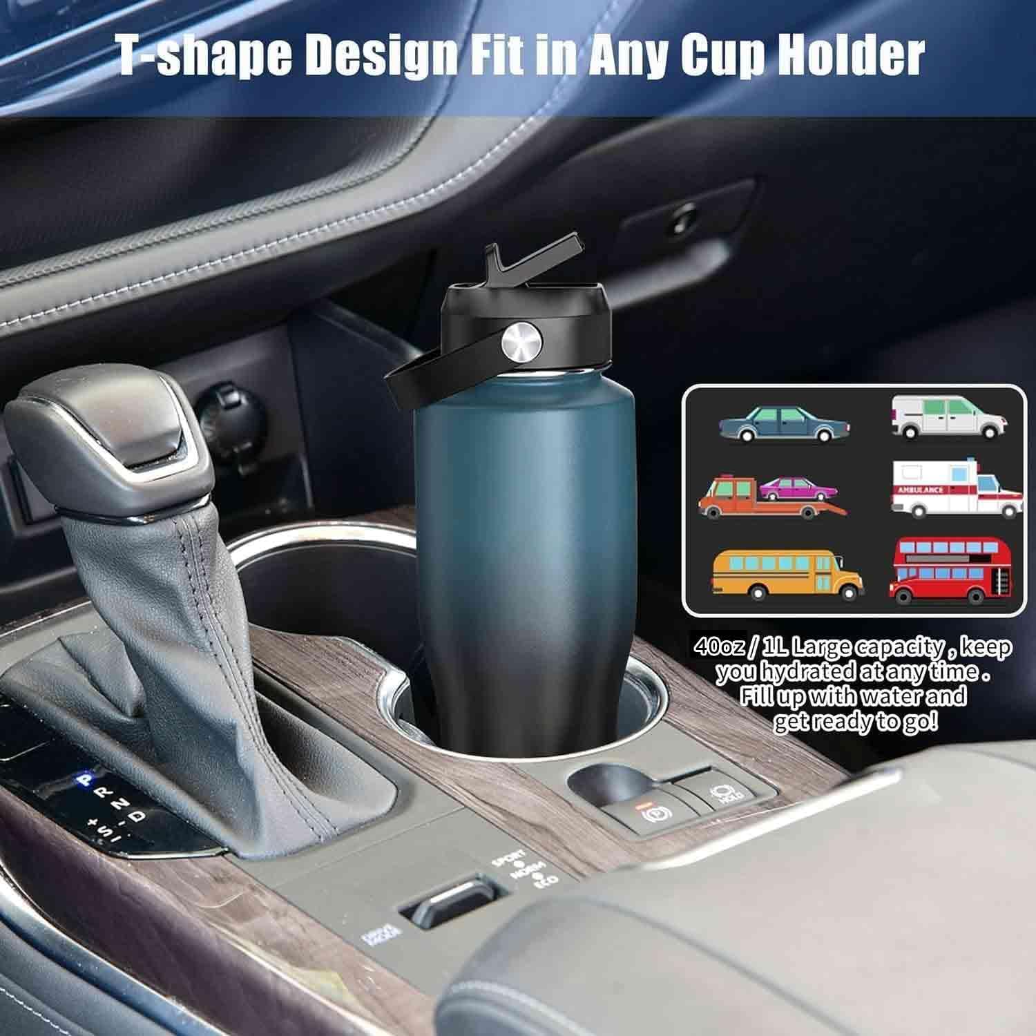 SENDESTAR 40oz Stainless Steel Water Bottle(Cold for 48 Hrs, Hot for 24 Hrs),Double Wall Vacuum Insulated Bottle with Straw Lid, Spout Lid and Flex Cap, Fit in Any Car Cup Holder,Black