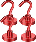 MIKEDE Magnetic Hooks Heavy Duty, 28LB+ Strong Magnets with Hook for Fridge, Neodymium Extra Strength Industrial Hooks for Hanging, Magnetic Hanger for Toolbox, Cruise, Grill(Red,4 Pack)