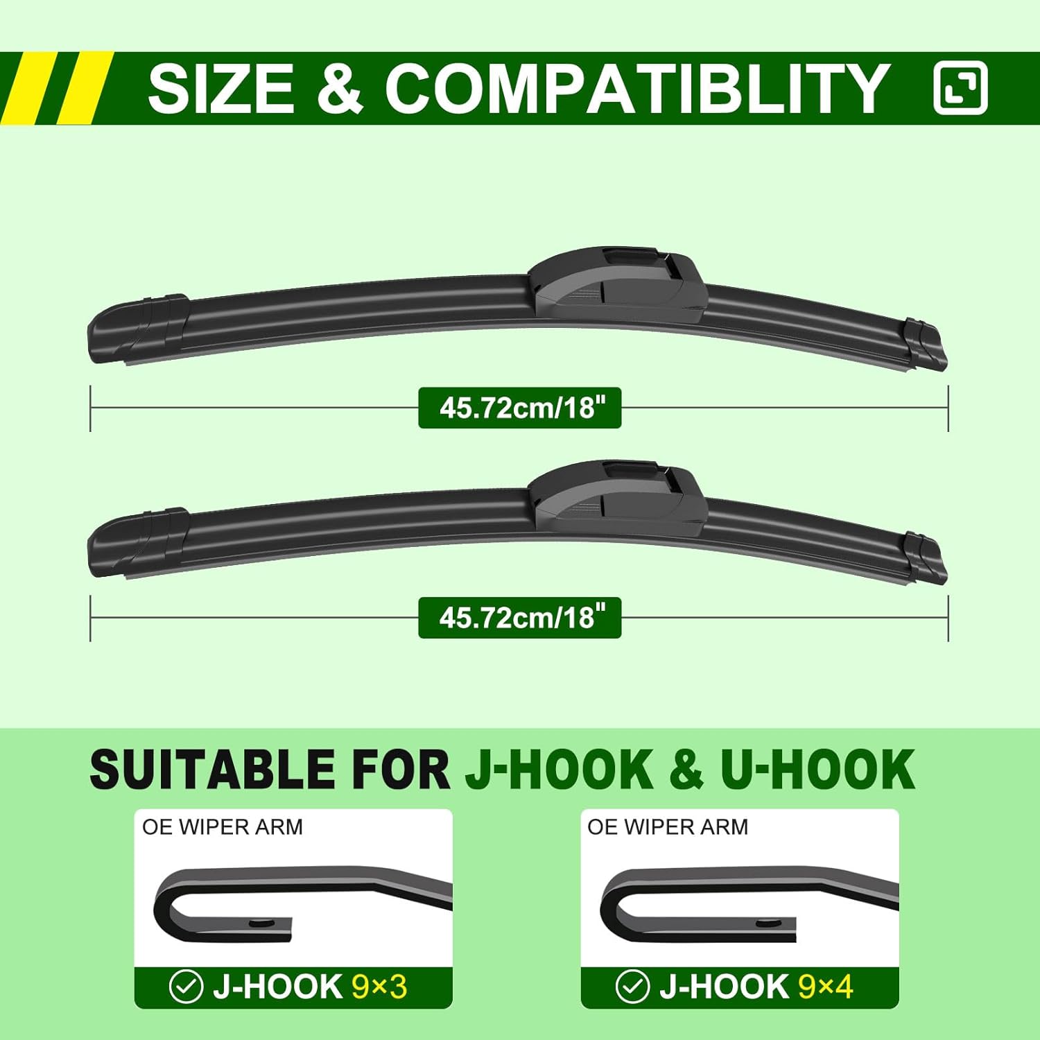 OEM Quality 18in + 18in Premium All-Season Windshield Wiper Blades for Original Equipment Replacement(Set of 2)