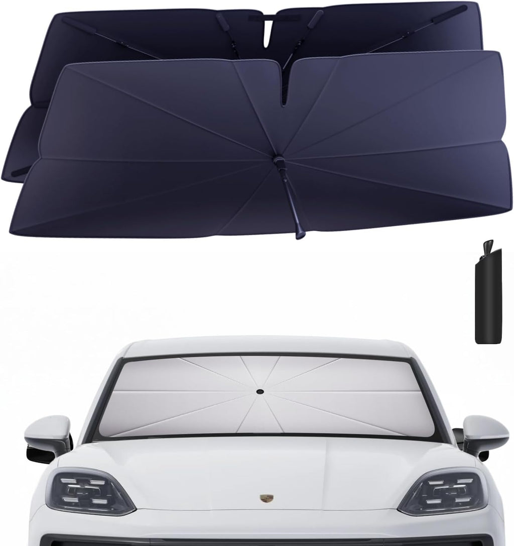 Windshield Sun Shade Umbrella for 2019-2025 Porsche Cayenne Accessories: Custom Fit 240T Silver, Double Thickened Foldable Sunshade Window Sun Visor, Ultimate 99% UV Blocking for Base/S/GTS/Turbo