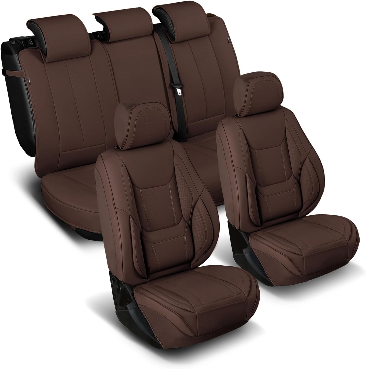 Coverland Custom Car Seat Covers Compatible with 2019-2025 RAM 1500 Crew Cab - Premium Leather Non-Slip Memory Foam Waterproof Cover Interior Protector Full Set-Dark Brown [See Size Chart-Size X122]