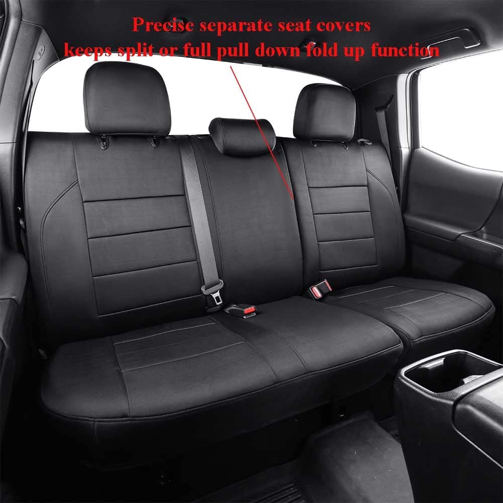 EKR Custom Fit Tacoma Rear Neoprene Car Seat Covers for Select Toyota Tacoma 2016 2017 2018 2019 2020 2021 2022 2023 Double Cab/Crew Cab - Second Row Only,Neoprene (Black)