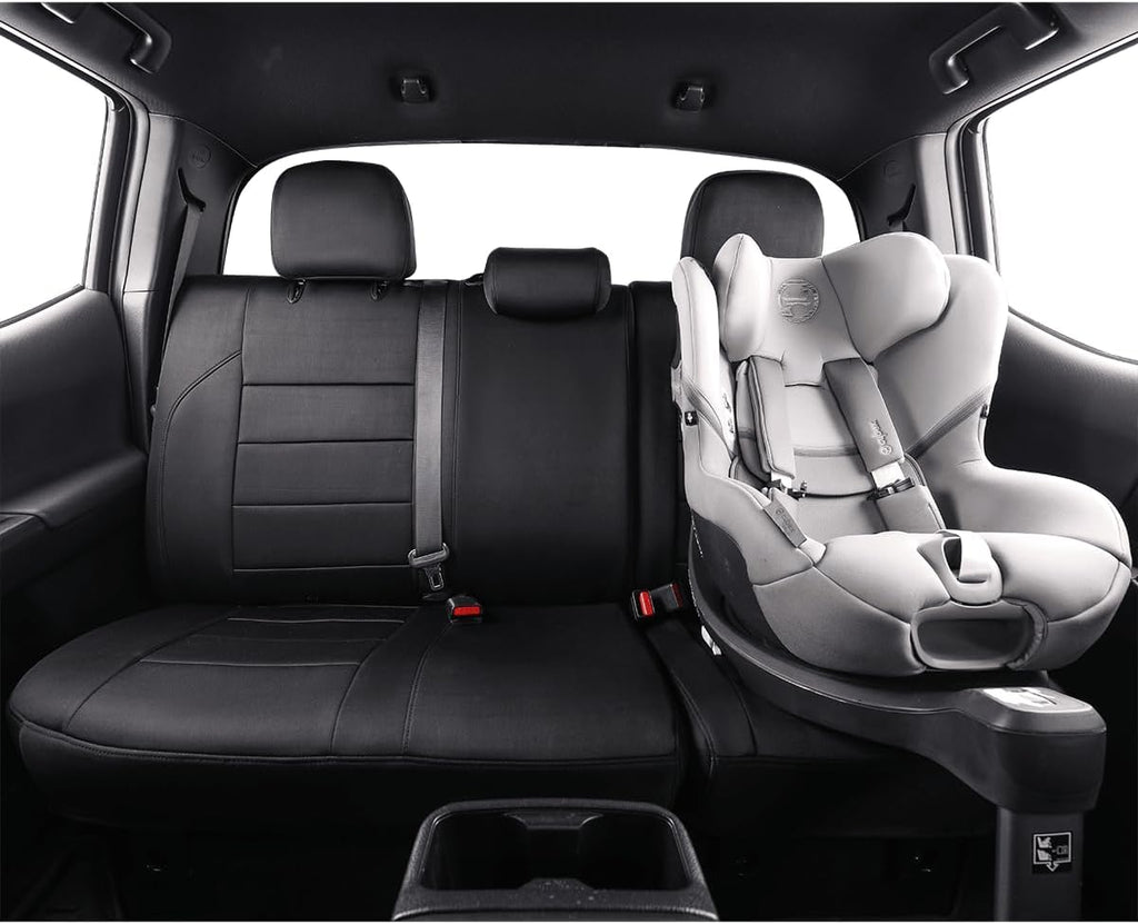 EKR Tacoma Back Seat Covers Custom for Select Toyota Tacoma (Hybrid) 2024 2025 Double cab TRD Sport,TRD Off-Road,Limited,Trailhunter- Second Row Only,Leather (Black/Gray)