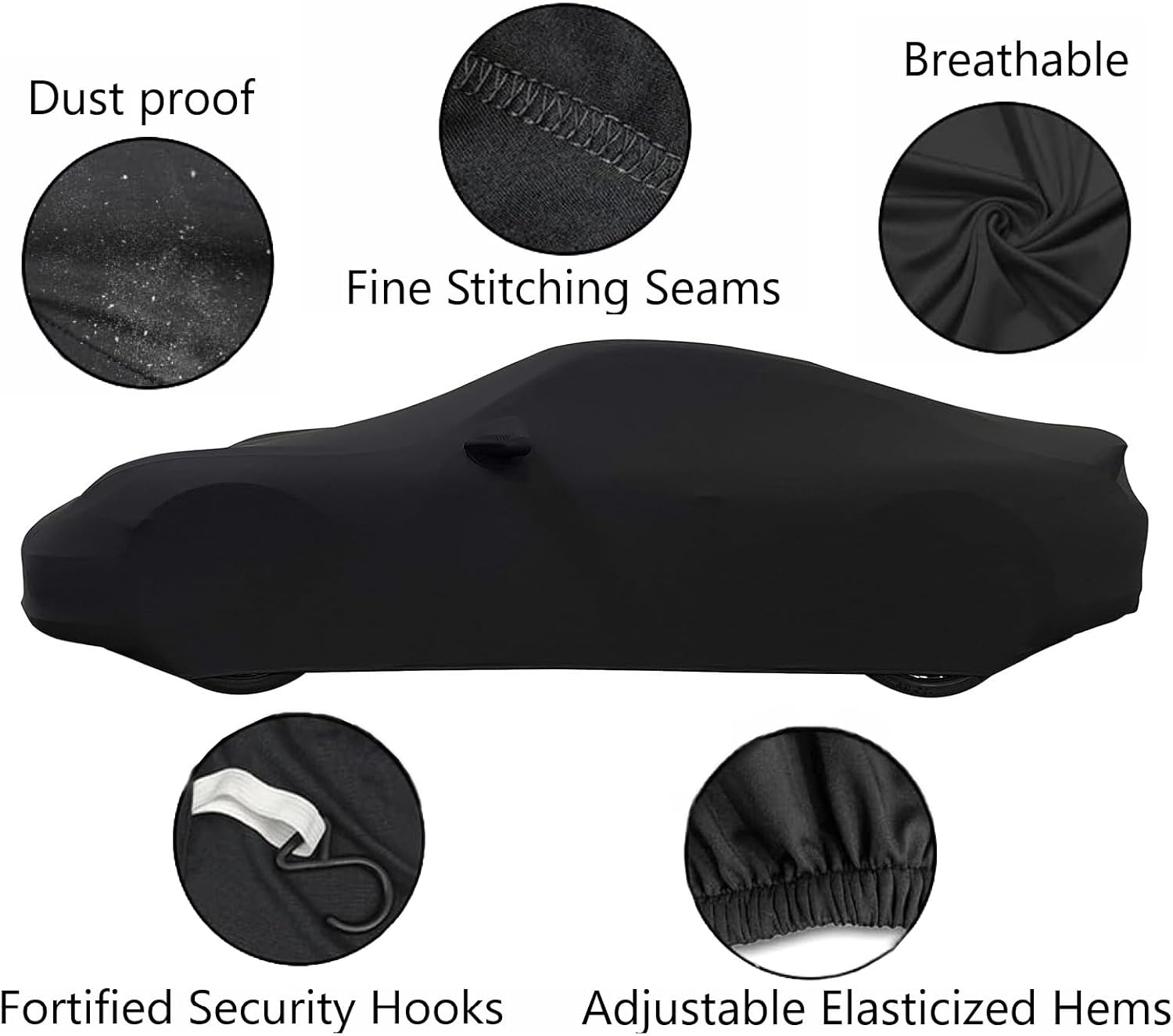 Fit Full Car Cover Dust-Proof Protection Compatible with Chevrolet Corvette C4 C5 C6 C7 1980–2025, Indoor Breathable Car Cover for Dust-Proof, Underground Garage, Car Show(Black)