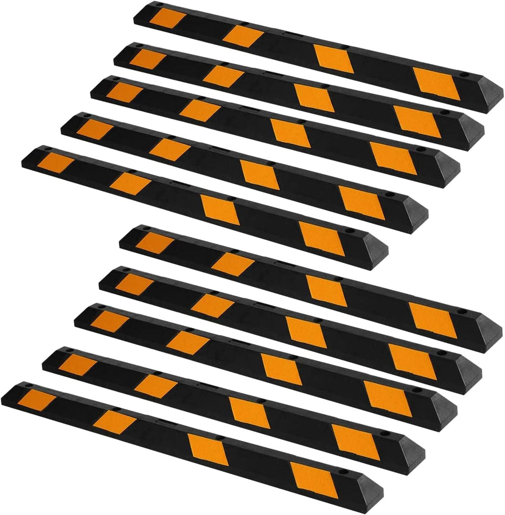 ZONETECH Large Heavy Duty Rubber Parking Curb – 72” Premium Quality Auto Garage Wheel Stopper Professional Grade w/Yellow Reflective Tape for Car, Truck, Trailer and RV (10-Pack)