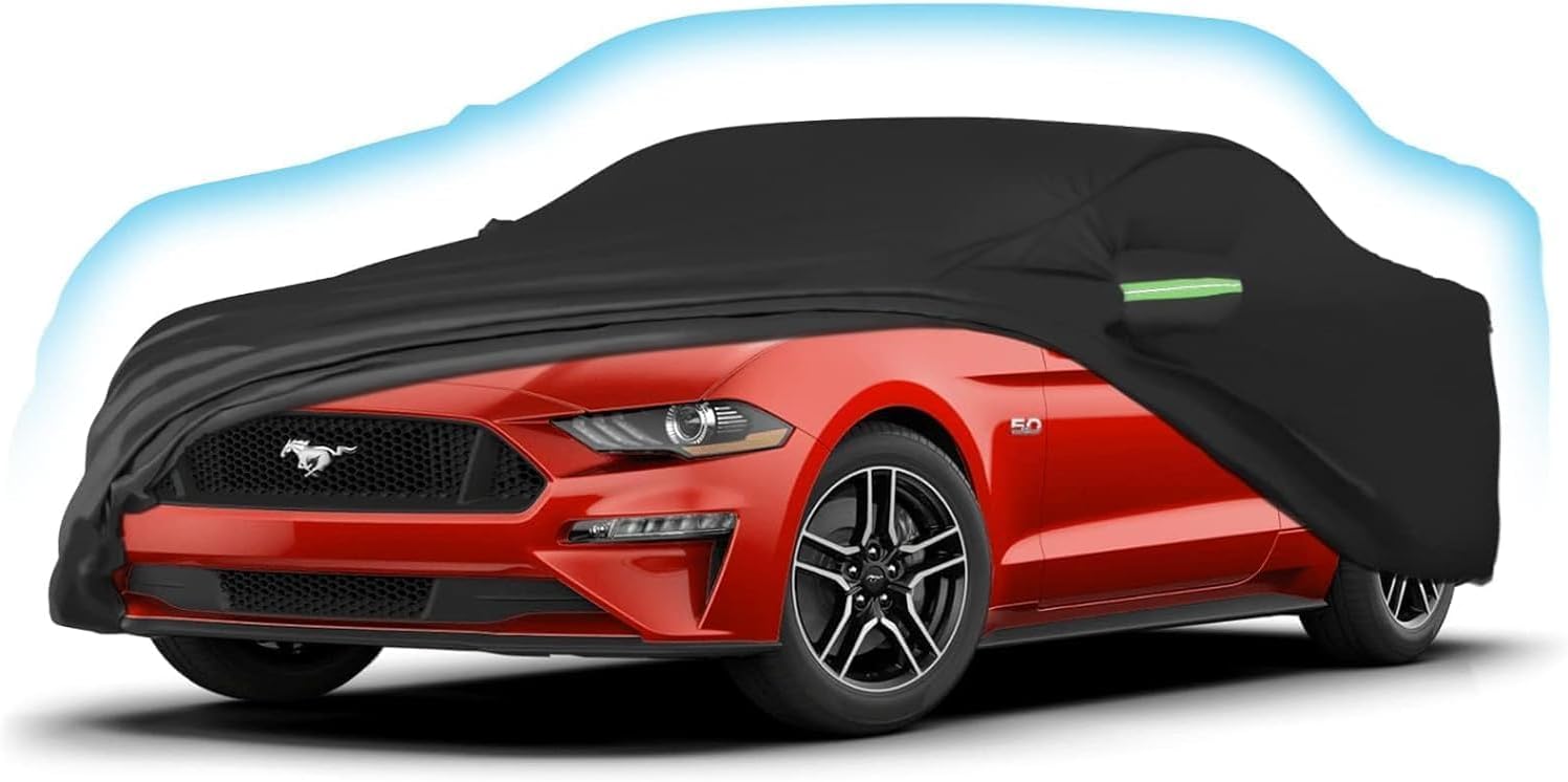 Proadsy 2025 Upgrade Car Cover for Ford Mustang 1994-2023 2024 2025, Waterproof All Weather, Windproof Snowproof Rain Hail Sun UV Protection Full Outdoor Indoor Exterior Car Covers, Black