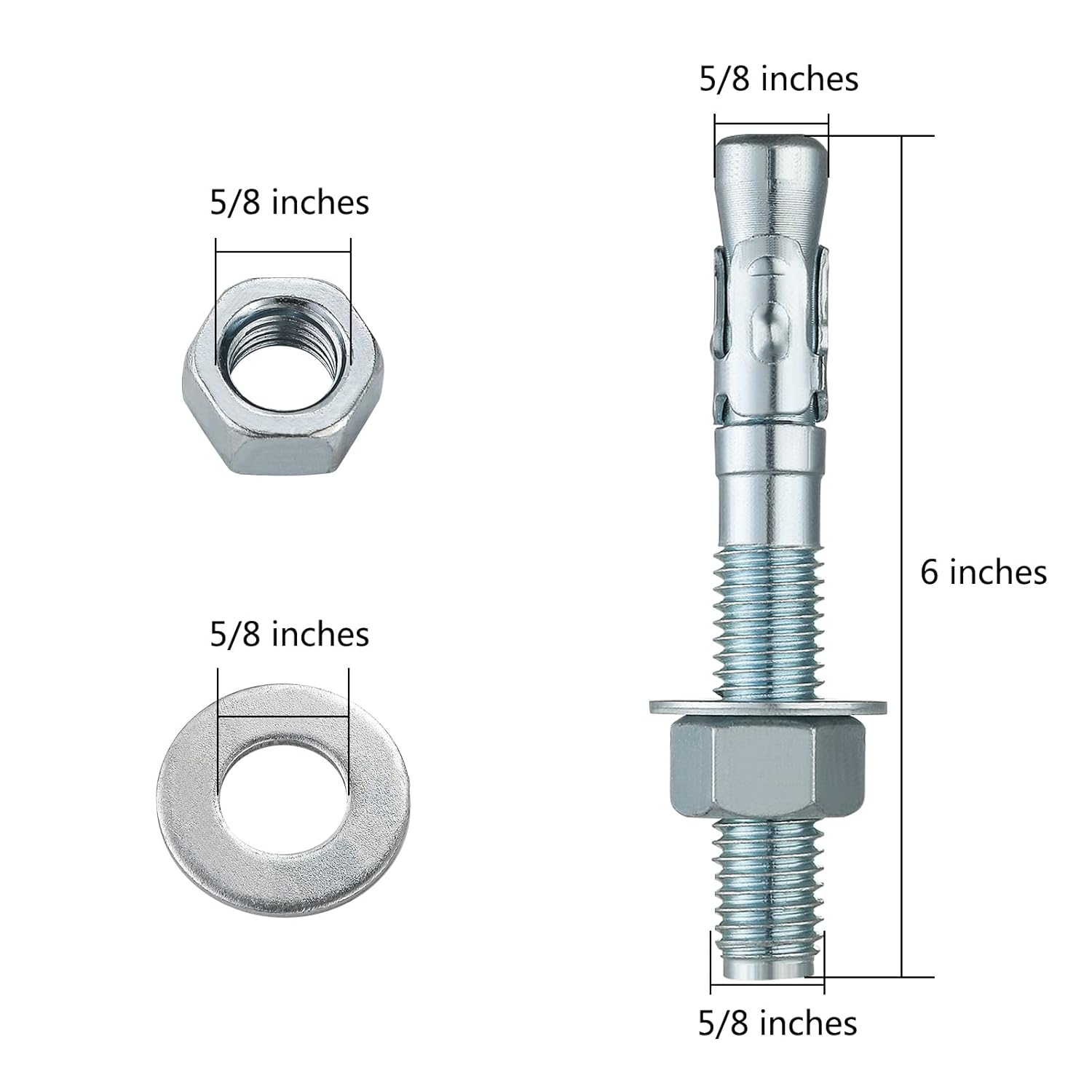 3/8x5 50Pcs Inch Standard Fasteners for Heavy-Duty Zinc Wedge Anchors for Cement and Concrete