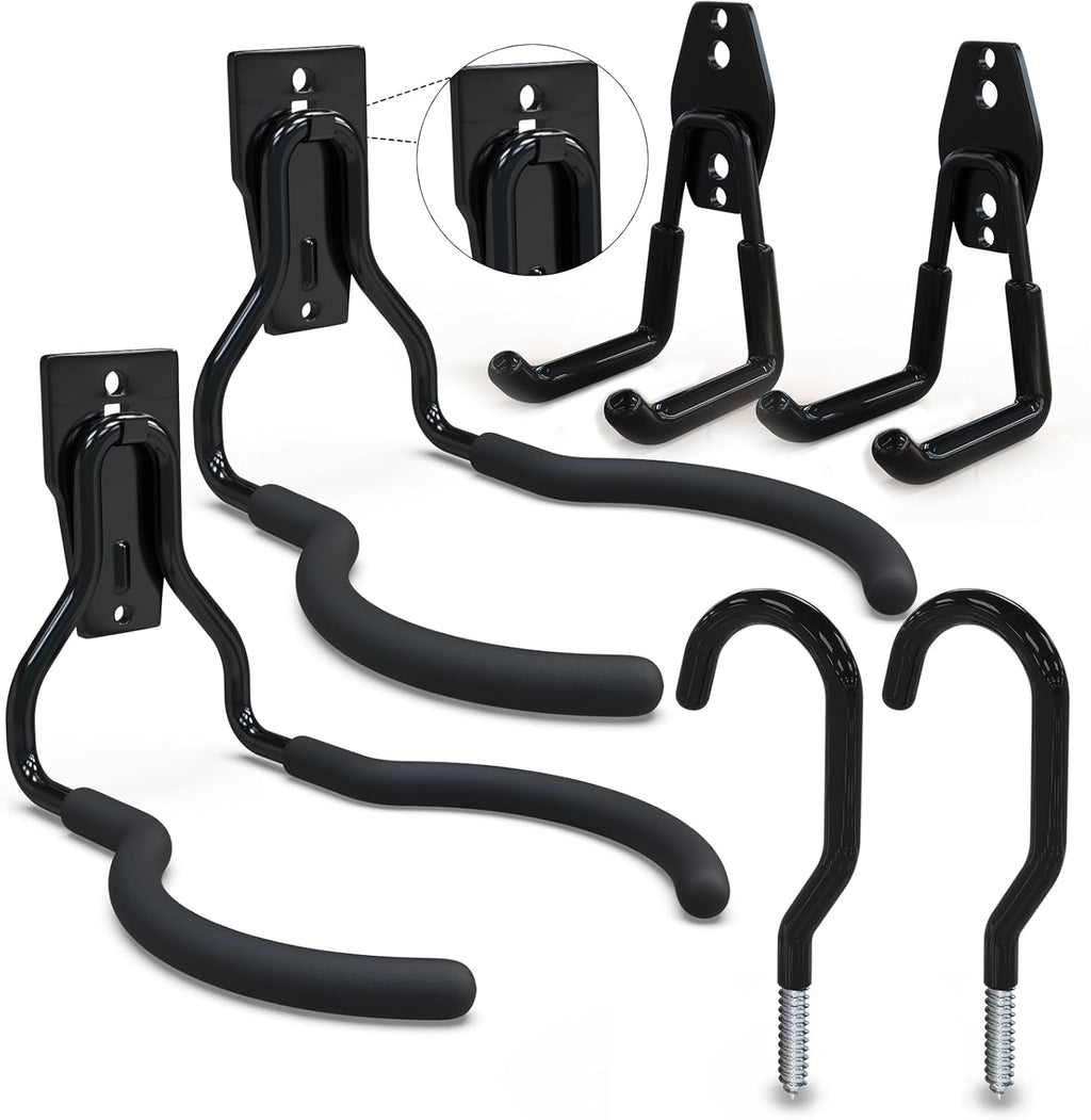 3-H Weed Eater Hanger 2 Pack,2 Garden Hose Holder,2 Screw in Hooks,Utility Weedeater Rack,Tool Hangers for Organizing and Hanging Weed Wacker,Leaf Blower,String Trimmer in Garden