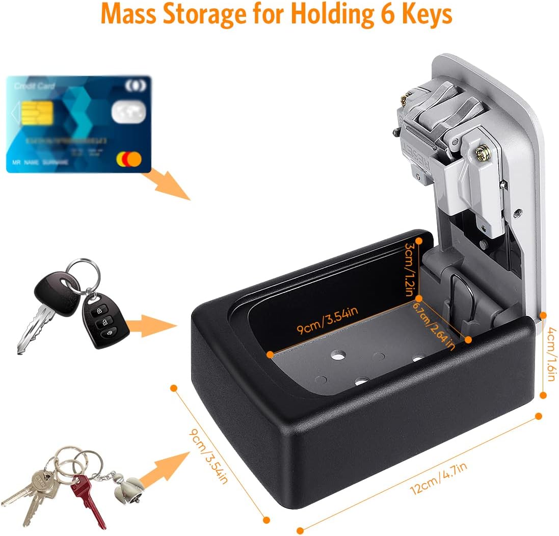 Key Lock Box Wall Mounted, Fayleeko 4 Digit Combination Lockbox for Outside, House Keys - 5 Keys Capacity, Key Safe Security Storage Lock Box for Indoor, Outdoor, Garage, Garden, Store (Black, 4Pack)