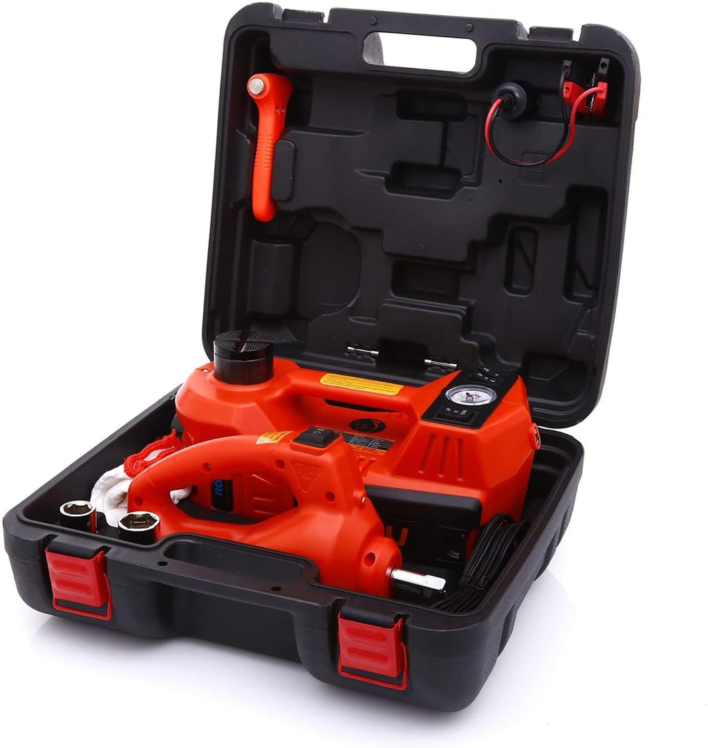 STANDTALL Electric Car Jack Kit 5 Ton 12V Hydraulic Jack Floor Jack with Impact Wrench and Tire Inflator Pump Lift with LED Light for SUV Sedan Truck Road Emergency Tire Change