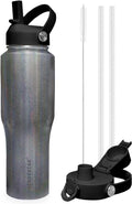 SENDESTAR 40oz Stainless Steel Water Bottle(Cold for 48 Hrs, Hot for 24 Hrs),Double Wall Vacuum Insulated Bottle with Straw Lid, Spout Lid and Flex Cap, Fit in Any Car Cup Holder TXIN-40-Laser Grey