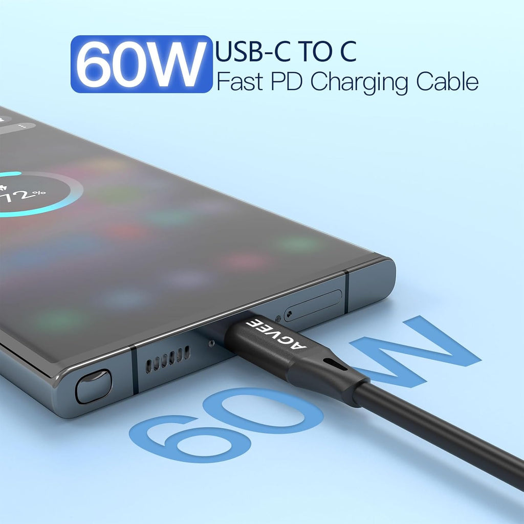 AGVEE 2 Pack 3ft Coiled Short USB-C to USB-C Charging Cable [USB-IF Certified] 60W PD Fast Charger Cord in Car for iPhone 16/15 CarPlay, Galaxy S25 S24 S23 S22 S21 S10 S9 S8, Google Pixel, Black