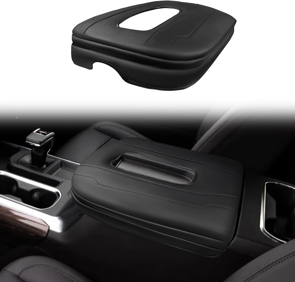 Muslogy Center Console Armrest Cover Compatible with Chevy Silverado & GMC Sierra 1500 2500 3500 2022-2025 Armrest Pad Arm Rest Cushion Vegan Leather Protector 1-Inch Extra Thick(Bucket Seat ONLY)
